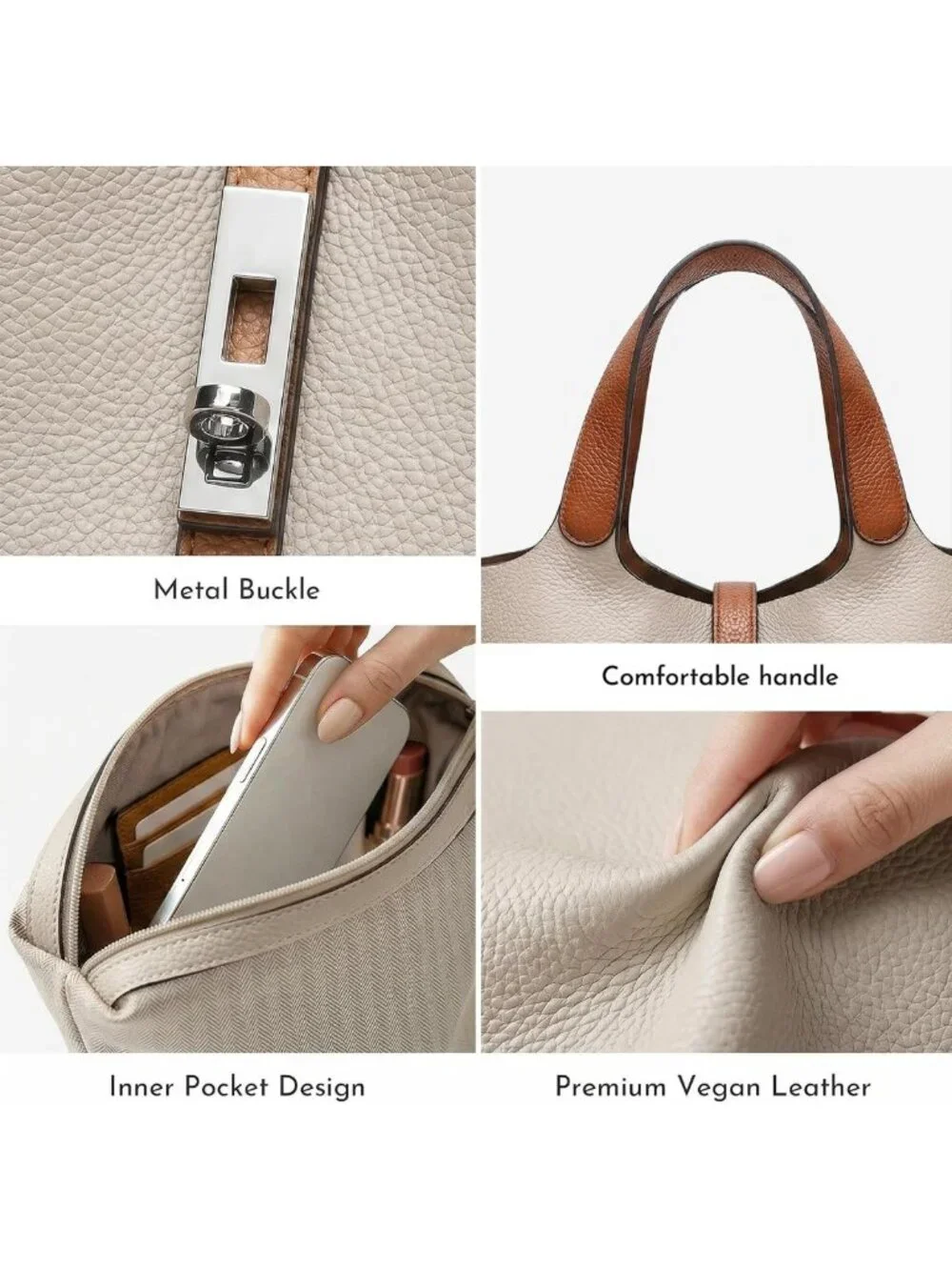 Stylish Vegan Leather Tote Bag for Women - Bucket Handbag with Detachable Purse